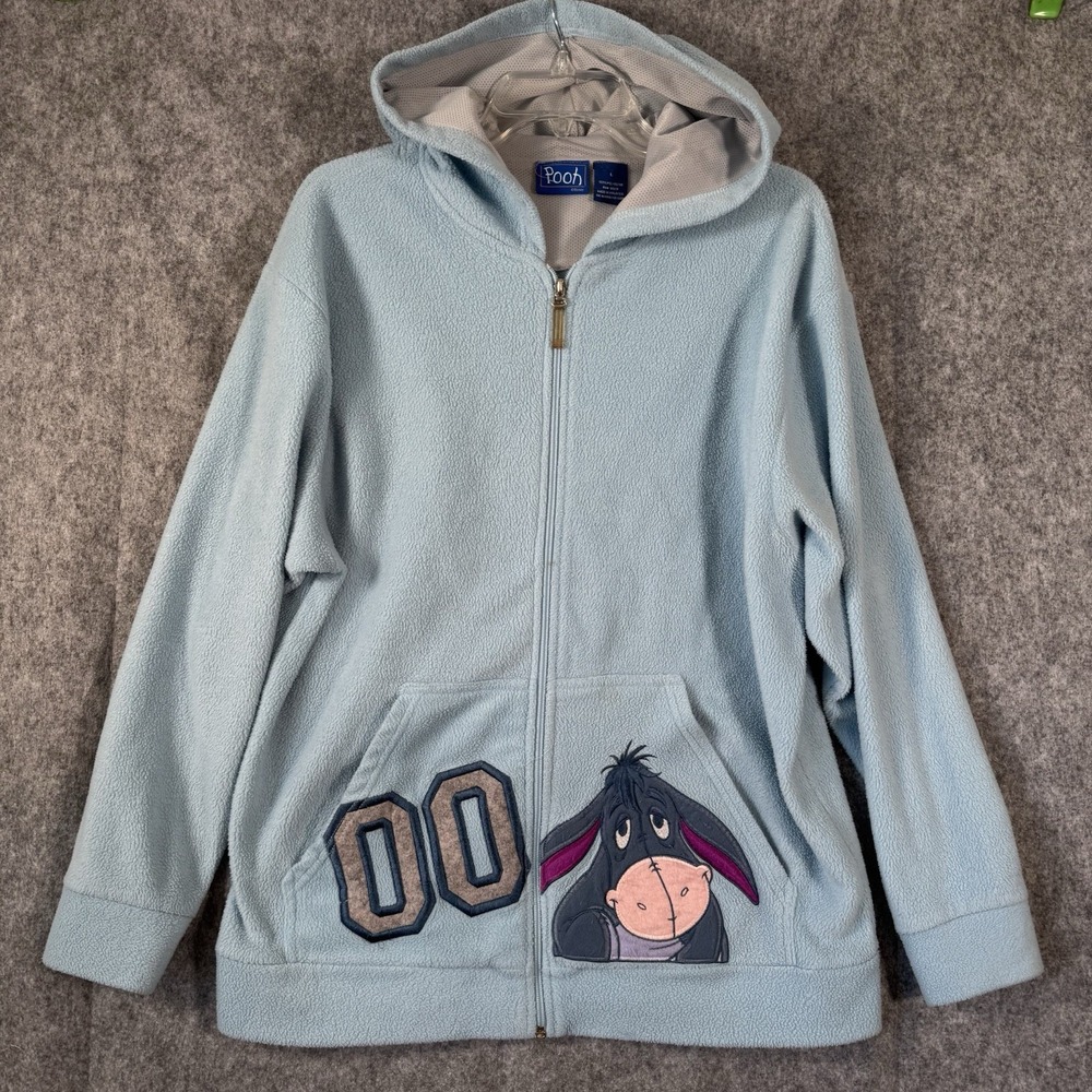 VTG Pooh Eeyore Fleece Jacket Womens Large Hoodie Full‎ Zip Embroidered 2000 Y2k